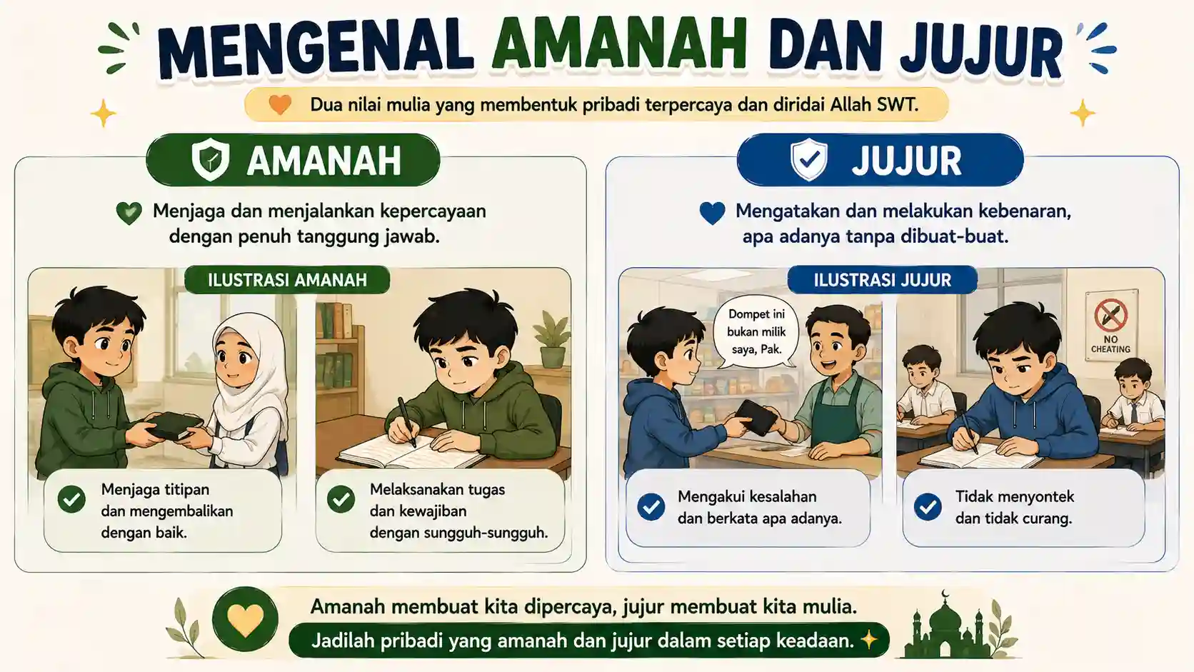 Infografis Definisi Amanah dan Jujur